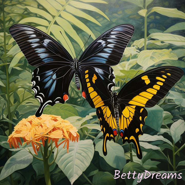 Black and Yellow Butterfly Alongside Another Butterfly