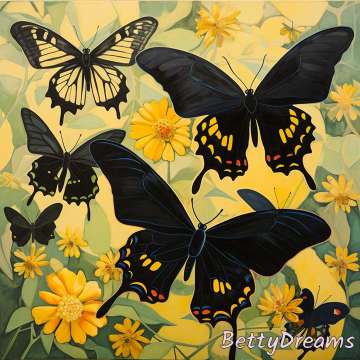 Black and Yellow Butterfly Dancing Around