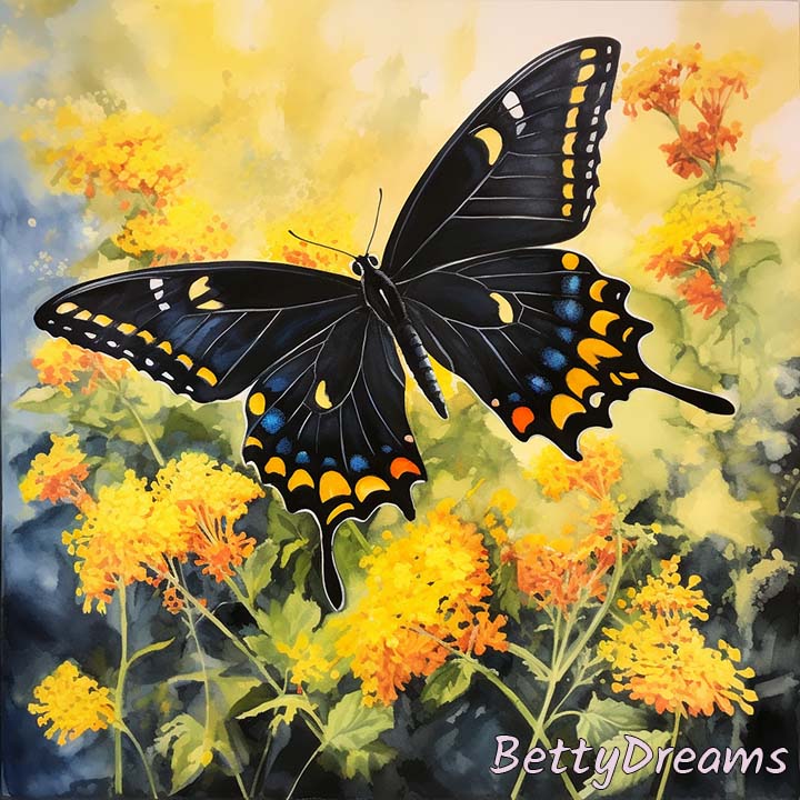 Black and Yellow Butterfly on Flowers