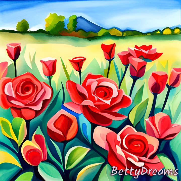 Dream of Red Roses in a Field