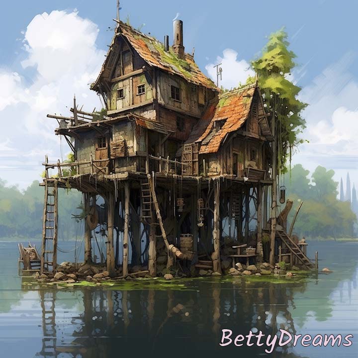 House Built on Stilts Over Water