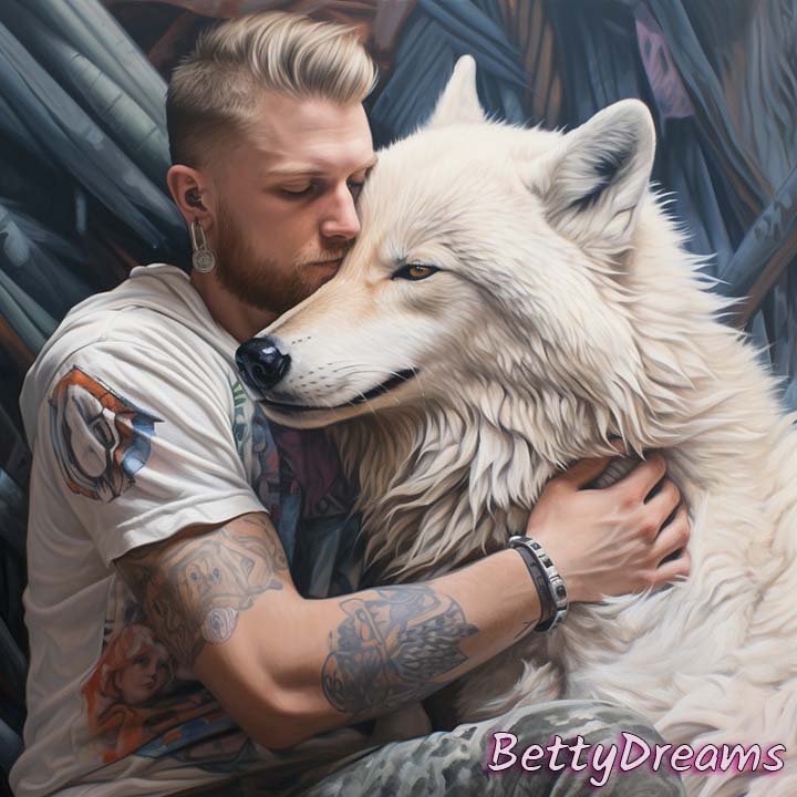 Hugging a White Wolf