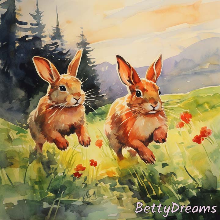 One Rabbit Running Away From Another