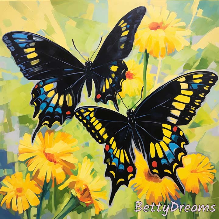 Two Black and Yellow Butterflies Together