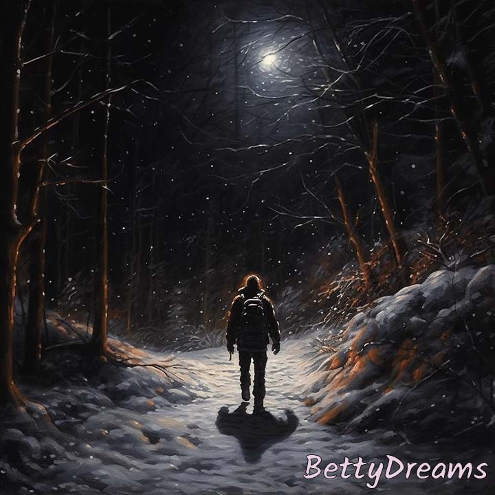 Walking in Snow at Night