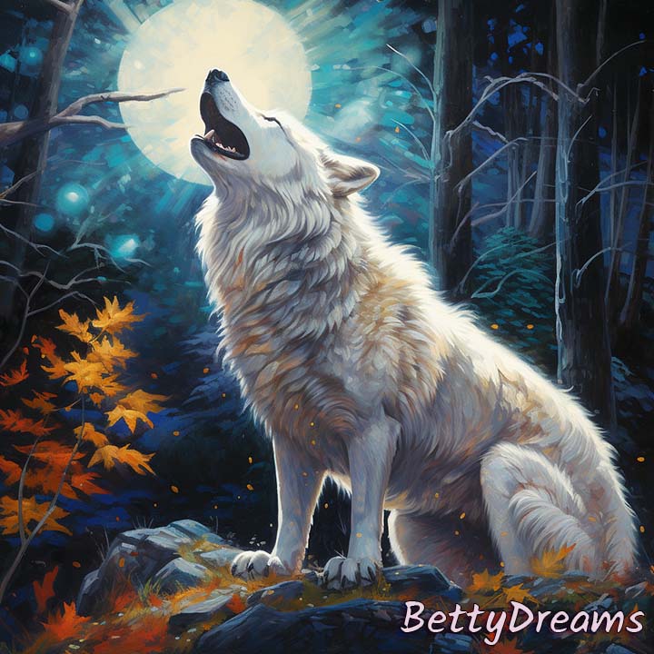 White Wolf Howling at the Moon