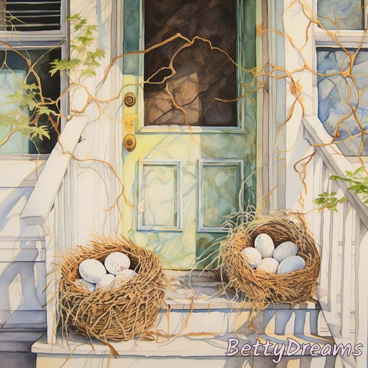 bird nest at front door 