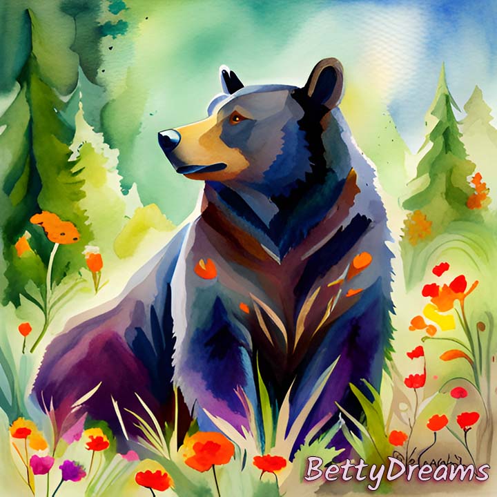 black bear and flowers