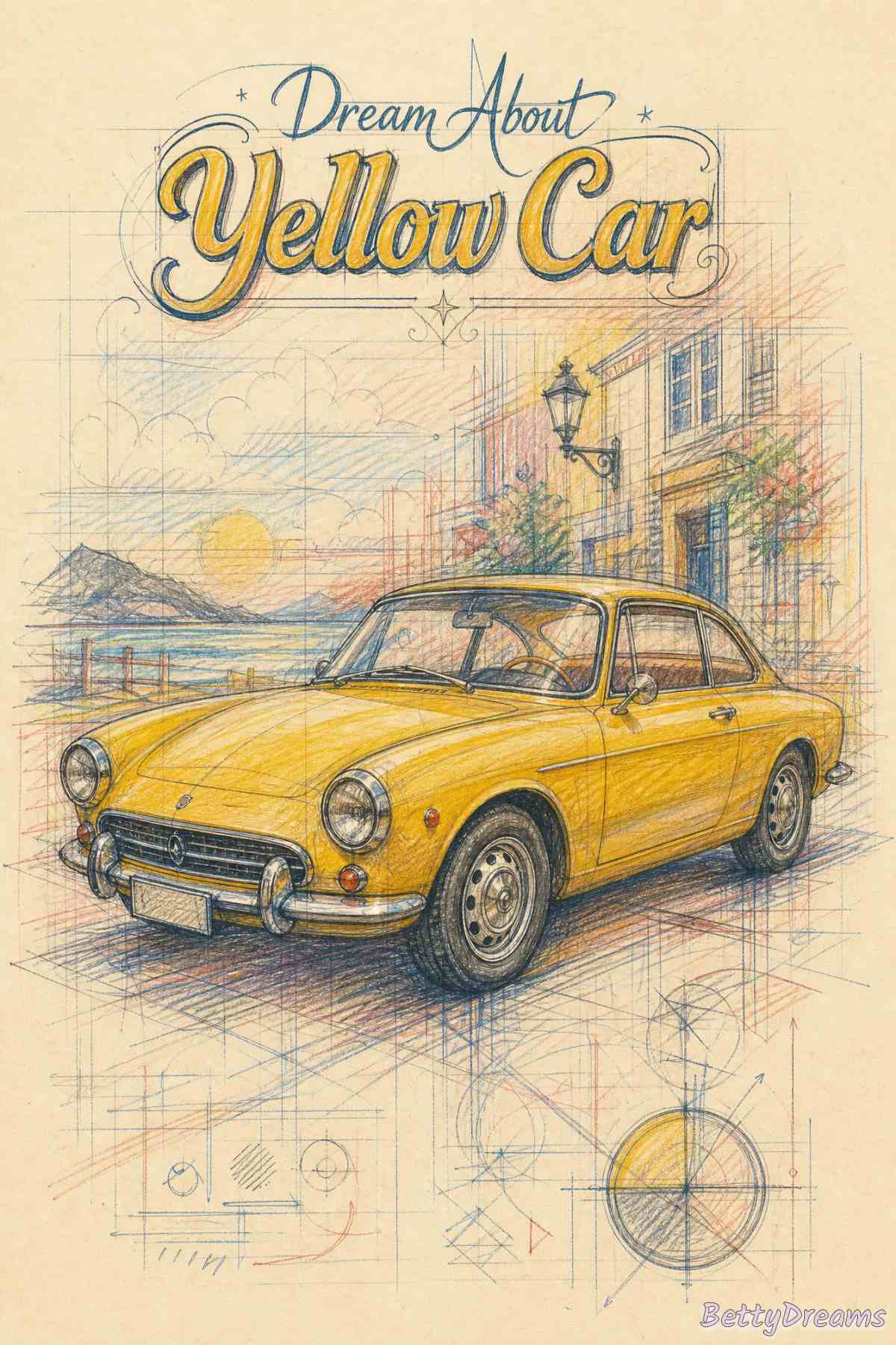 Woman sleeping with miniature yellow car circling her head