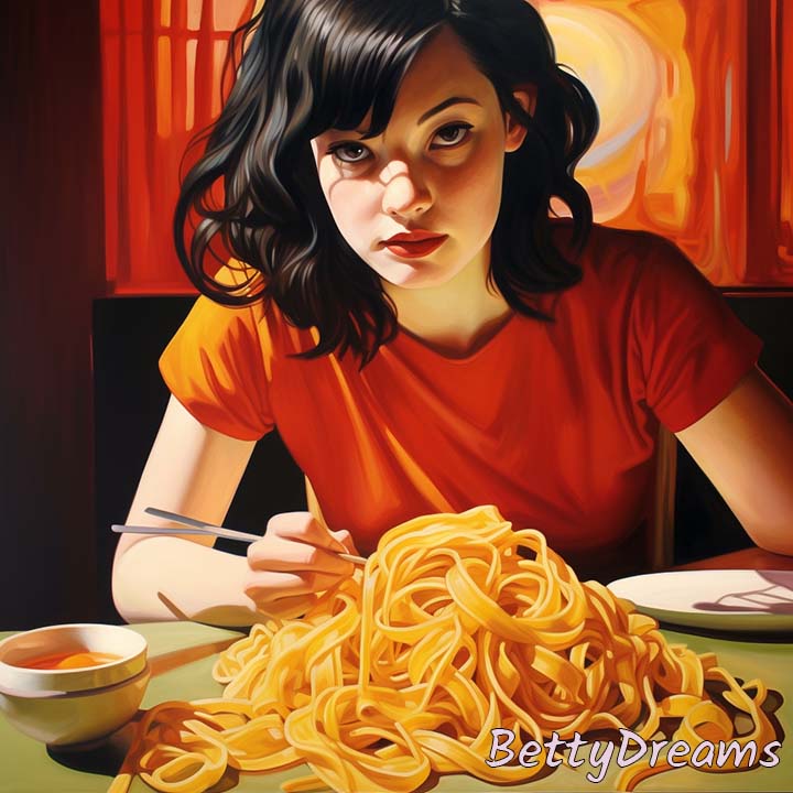 eating noodles