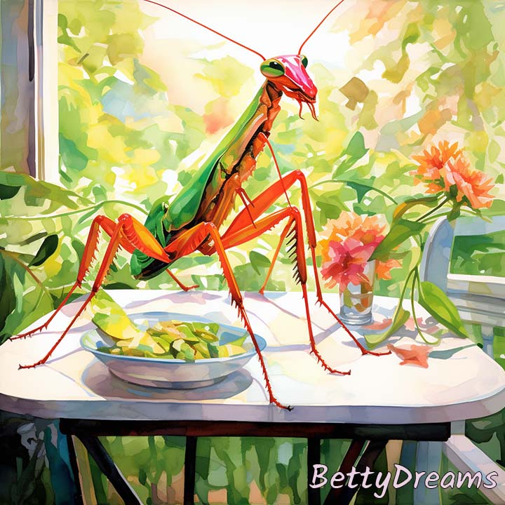 praying mantis on table