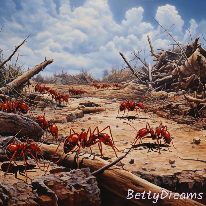 red ants on the sand