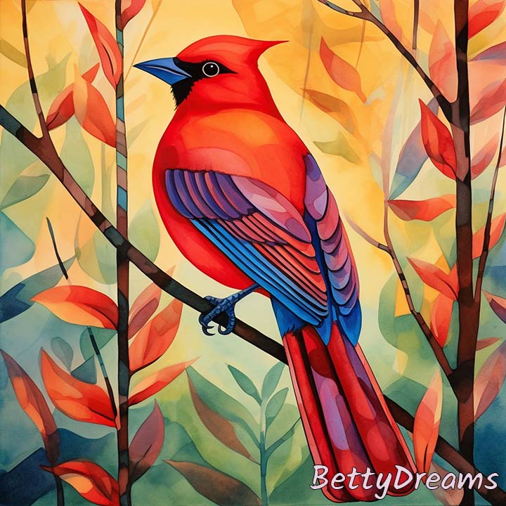 red bird on tree