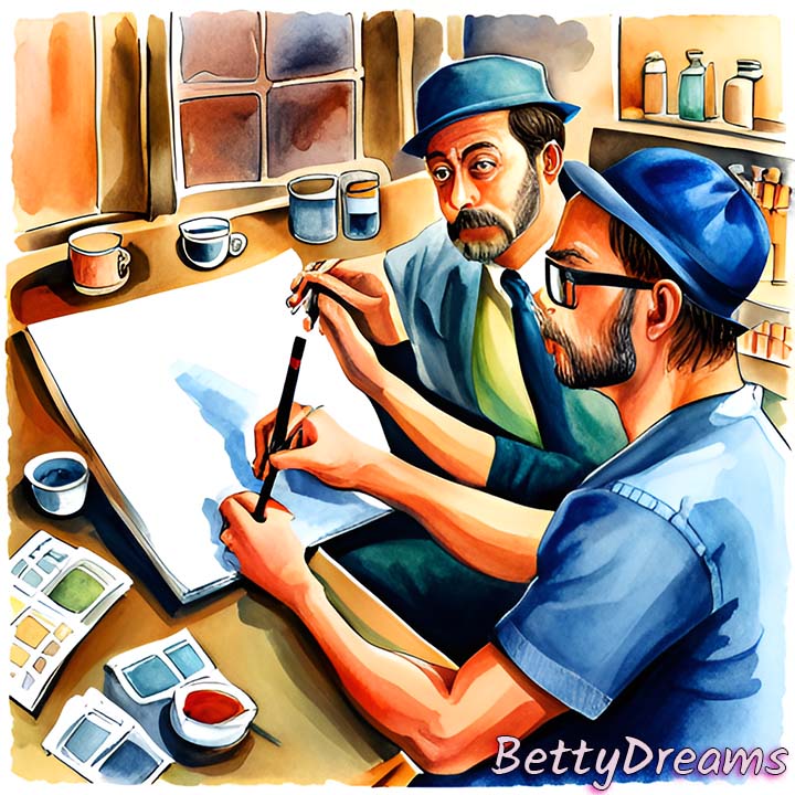 two men drawing