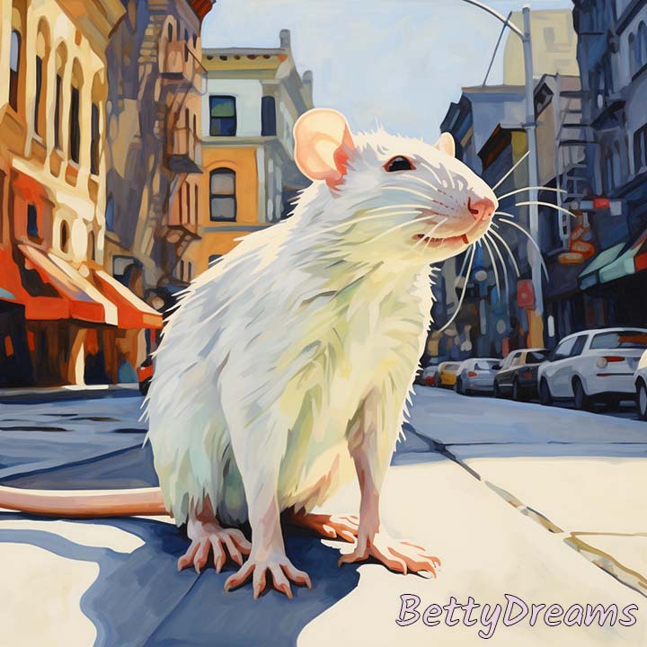 white rat in the street